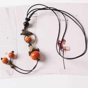 *MONTSERRAT* Orange Phoenix Pendant x Beaded Fashion Necklace
